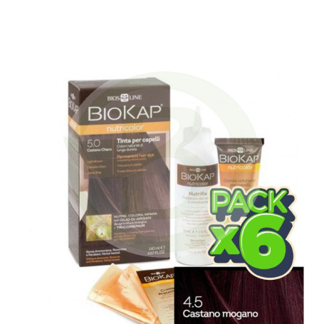 Pack 6x Tinte Nutricolor 4.5 Castaño Caoba 140Ml. Biokap