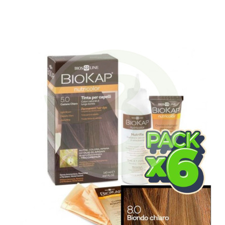Pack 6x Tinte Nutricolor 8.0 Rubio Claro 140Ml. Biokap