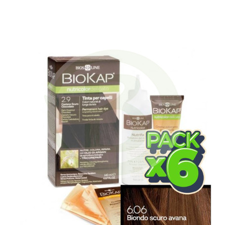 Pack 6x Tinte Nutricolor Delicato 6.06 Rubio Oscuro Habana 140Ml. Biokap