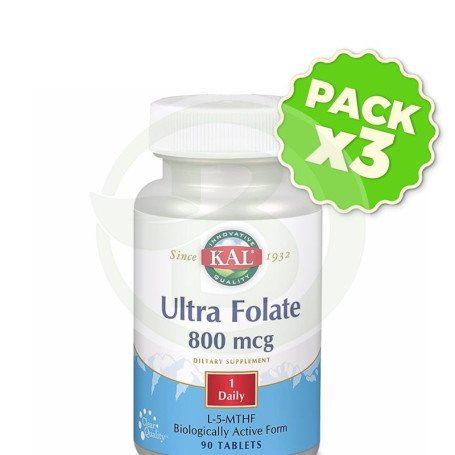 Pack 3x Ultra Folate 800Mcg. 90 Comprimidos Kal