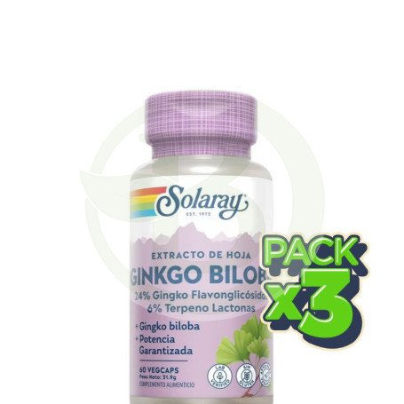 Pack 3x Ginkgo Biloba 60Mg. 60 Cápsulas Solaray
