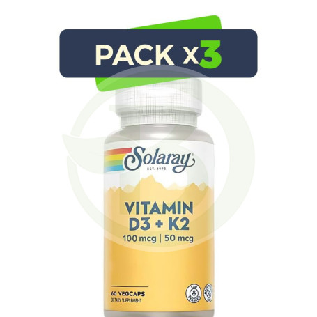 Pack 3x D3 & K2 (MK7) 60 Cápsulas Solaray