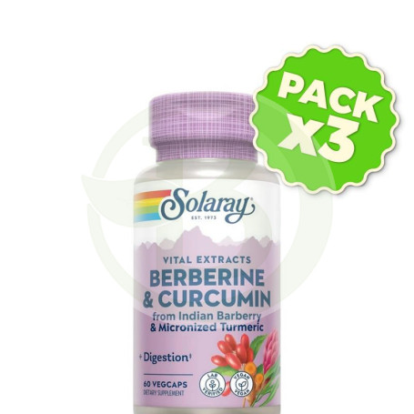 Pack 3x Berberine & Curcumín 600Mg. 60 Cápsulas Vegetales Solaray