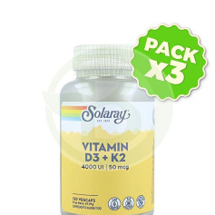 Pack 3x Big D3 e K2 120 cápsulas Solaray