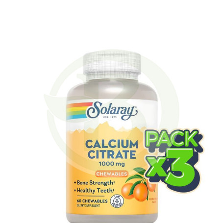 Pack 3x Calcium Citrate 60 Comprimidos Naranja Solaray