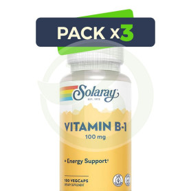 Pack 3x Vitamina B1 100Mg 100 Cápsulas Vegetales Solaray