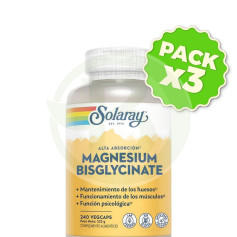 Pack 3x Magnésio Bisglicinato 240 Cápsulas Vegetais Solaray