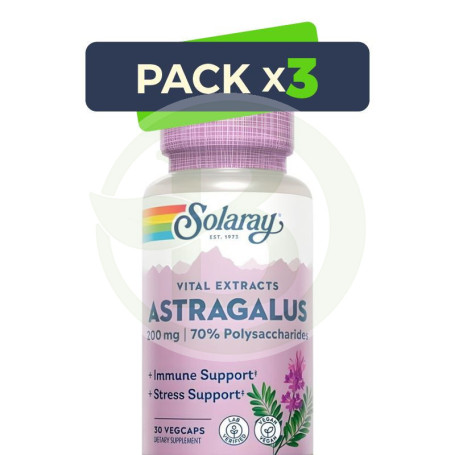 Pack 3x Astragalus Extracto De Raíz 200Mg 30 Cápsulas Vegetales Solaray