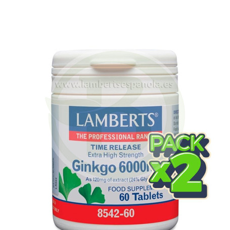 Pack 2x Ginkgo Biloba 6.000Mg. 60 Tabletas Lamberts