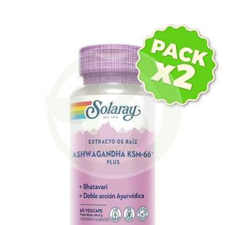 Pack 2x Ashwagandha Ksm-66 Plus 60 Cápsulas Vegetales Solaray