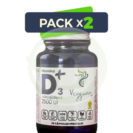 Pack 2x Vitamina D3 2500Ui 30 Cápsulas Veggunn