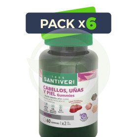 Pack 6x Cabello, Uñas y Piel Gummies 60 Gominolas Santiveri