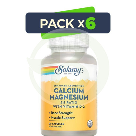 Pack 6x Calcium y Magnesium 90 Cápsulas Solaray