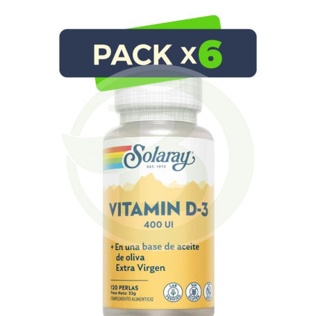 Pack 6x Vitamina D3 400UI 120 Perlas Solaray