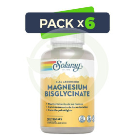 Pack 6x Magnesio Bisglycinate 120 Capsulas Solaray