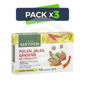 Pack 3x Polen, Jalea y Ginseng Vitaminado 30 Comprimidos Santiveri