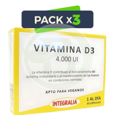 Pack 3x Vitamina D3 4000 UI 30 Cápsulas Integralia