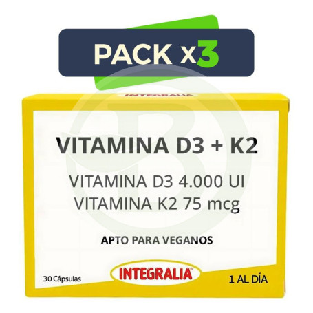 Pack 3x Vitamina D3+K2 30 Cápsulas Integralia