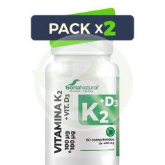 Pack 2x Vitamina D3+K2 Libertação Sustentada 60 Comprimidos Soria Natural