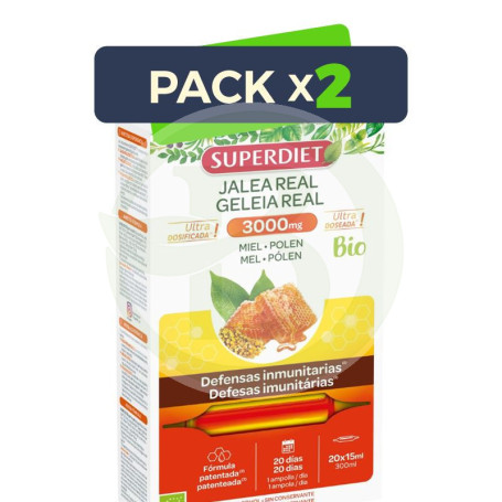 Pack 2x Jalea Real Miel + Polen Bio 3000Mg 20 Ampollas Superdiet