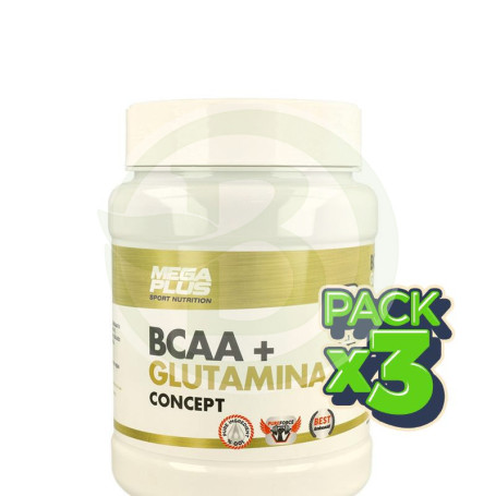 Pack 3x Bcaa + Glutamina Mandarina Extreme Purity 300Gr. Megaplus