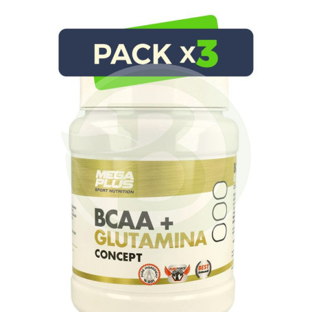 Pack 3x Bcaa + Glutamina Mandarina Extreme Purity 600Gr. Megaplus