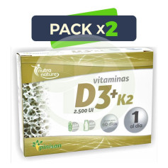 Pack 2x Vitaminas D3 e K2 2.500UI 60 Cápsulas Pinisan