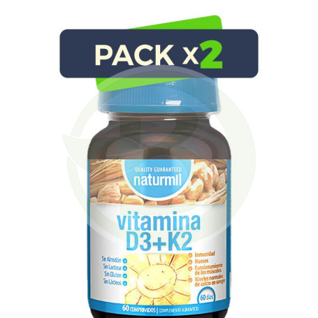 Pack 2x Vitamina D3+K2 60 Comprimidos Naturmil