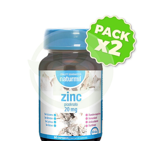 Pack 2x Zinc Picolinato 20Mg 60 Comprimidos Naturmil