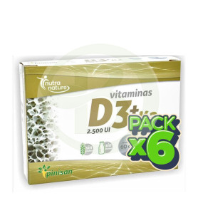 Pack 6x Vitaminas D3 y K2 2.500Ui 60 Cápsulas Pinisan