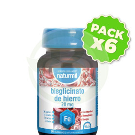 Pack 6x Bisglicinato De Hierro 20Mg 90 Comprimidos Naturmil