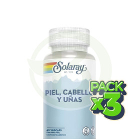 Pack 3x Piel, Cabello y Uñas 60 Cápsulas Vegetales Solaray