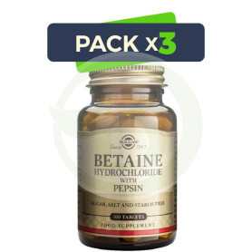 Pack 3x Betaína Clorhidrato con Pepsina 100 Cápsulas Solgar