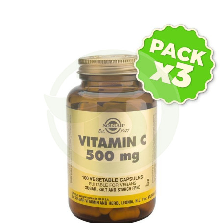Pack 3x Vitamina C 500Mg. 100 Cápsulas Solgar
