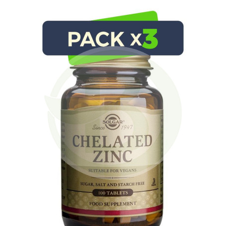 Pack 3x Zinc Quelado 100 Cápsulas Solgar
