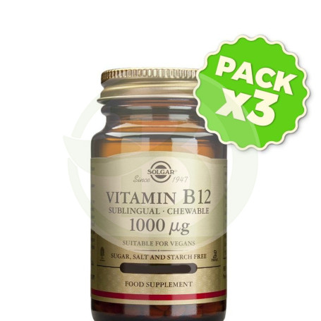 Pack 3x Vitamina B12 1.000Mcg. (Cianocobalamina) 100 Cápsulas Solgar