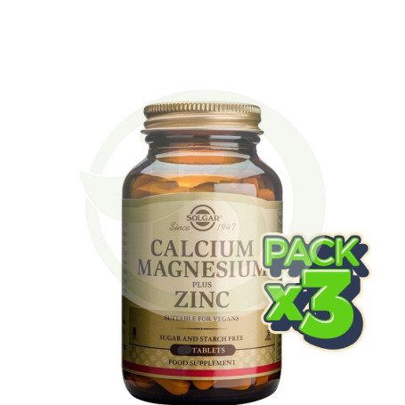 Pack 3x Calcio y Magnesio Plus con Zinc 250 Cápsulas Solgar