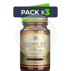 Pack 3x Vitamina B12 1.000Mcg. 250 Comprimidos Masticables Solgar