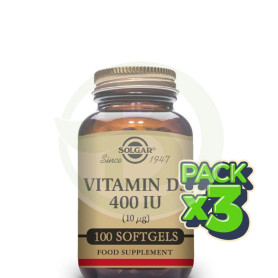 Pack 3x Vitamina D 400UI 100 Cápsulas Solgar