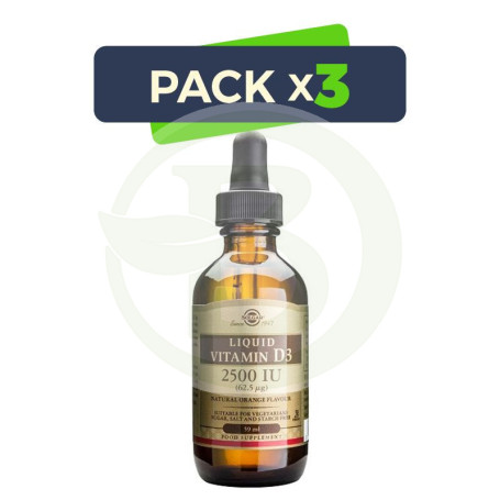 Pack 3x Vitamina D3 2500UI 59Ml. Solgar