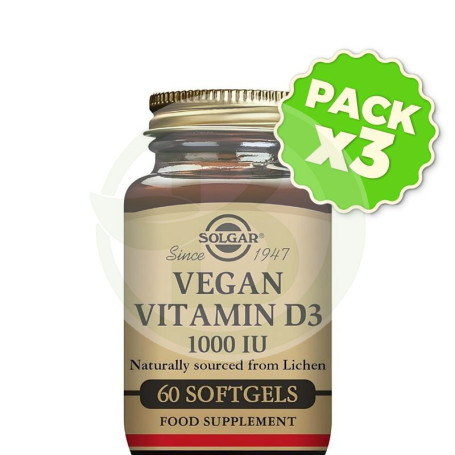 Pack 3x Vegan Vitamina D3 1000Ui 60Capsulas Solgar