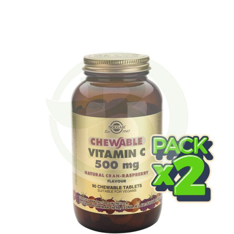Pack 2x Vitamina C 500MG. Sabor Frambuesa 90 Cápsulas Solgar