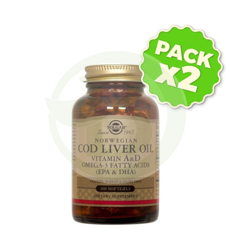 Pack 2x Aceite de Hígado de Bacalao 100 Cápsulas Solgar