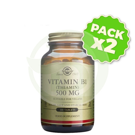 Pack 2x Vitamina B1 500Mg. (Tiamina) 100 Cápsulas Solgar