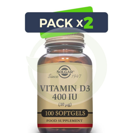 Pack 2x Vitamina D 400UI 100 Cápsulas Solgar