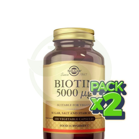 Pack 2x Biotina 5000Mcg 100 Cápsulas Solgar
