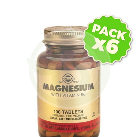 Pack 6x Magnesio con Vitamina B6 100 Comprimidos Solgar