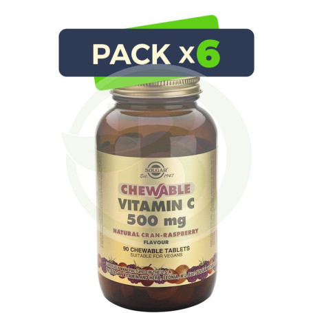 Pack 6x Vitamina C 500MG. Sabor Frambuesa 90 Cápsulas Solgar