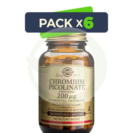 Pack 6x Picolinato de Cromo 200Mcg. 90 Cápsulas Solgar
