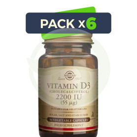 Pack 6x Vitamina D3 2200UI (55Mcg.) 50 Cápsulas Solgar